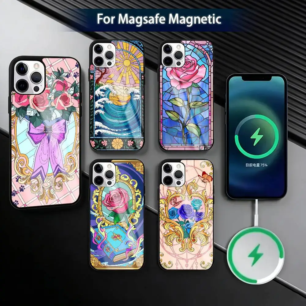 

Rose Flowers Magnetic Shockproof Phone Case For iPhone17,16,15,14,13,12,11 Plus,Pro Magnetic with Magsafe Wireless Charging