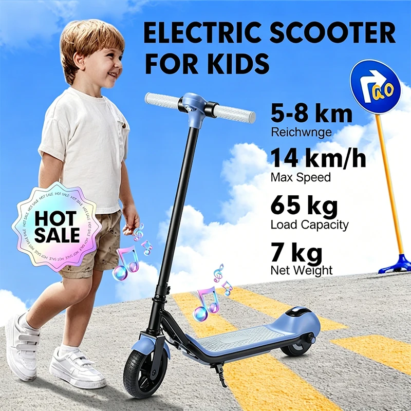 Trottinette électrique pour enfants 110W 14KM/H 60KG, trottinette électrique avec Bluetooth, lumières LED, pliable et sûre pour garçons et filles
