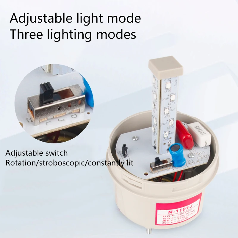 

The warning light of the sound and light alarm is constantly on, flashes, rotates and is adjustable. The alarm light is N-1101J