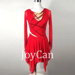 JoyCan Ice Figure  Skating  Dress Girls Red Spandex Stretchy Competition Dance Wear Customized