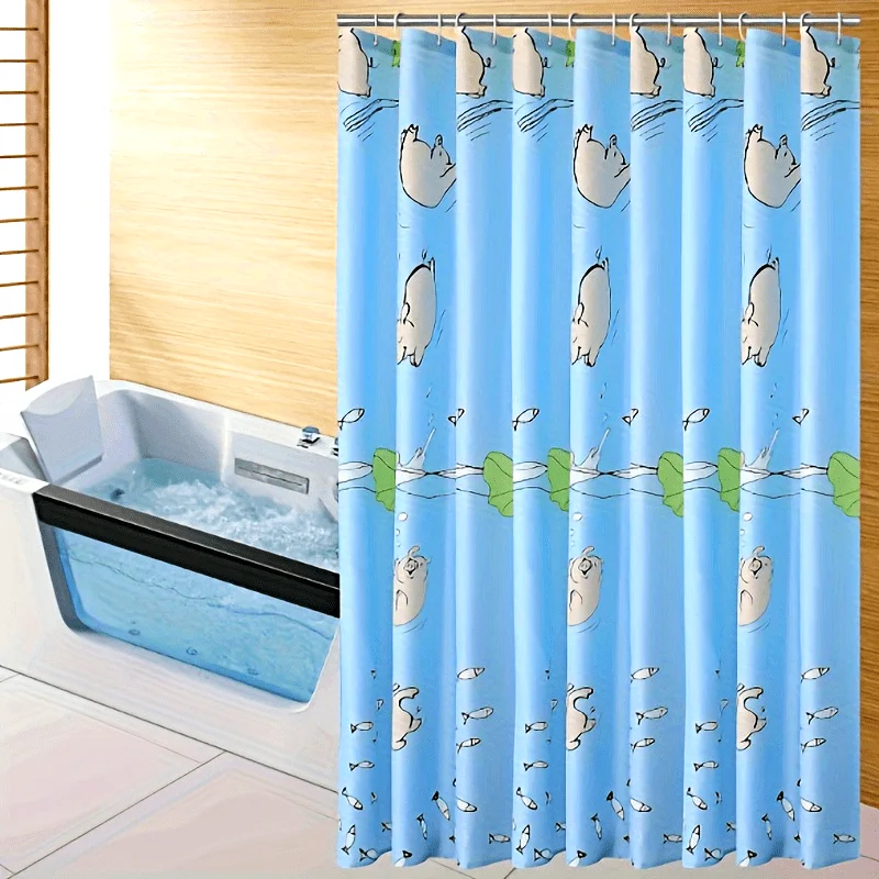 Water-Resistant Polyester Shower Curtain with Pig Print, Machine Washable, Pastoral Theme with Hooks Included, Animal Pattern Ba