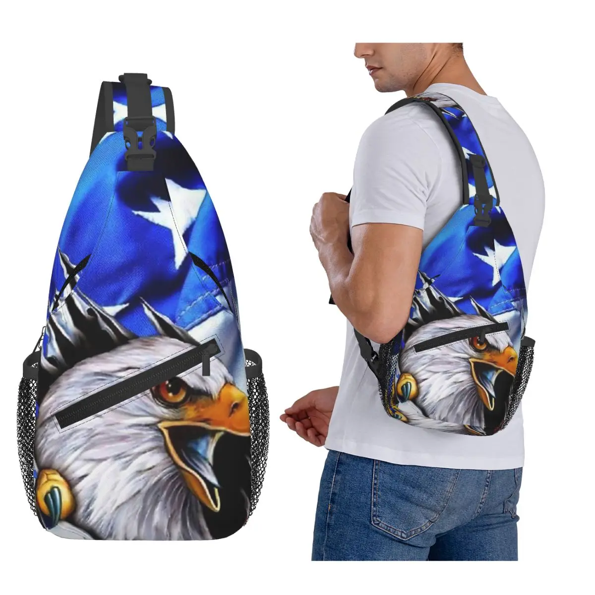 

Белоголовый орлан с американским флагом, флаг США, патриотическая нагрудная сумка, мужской рюкзак через плечо, нагрудная сумка, походная рюкзак, сумка на плечо