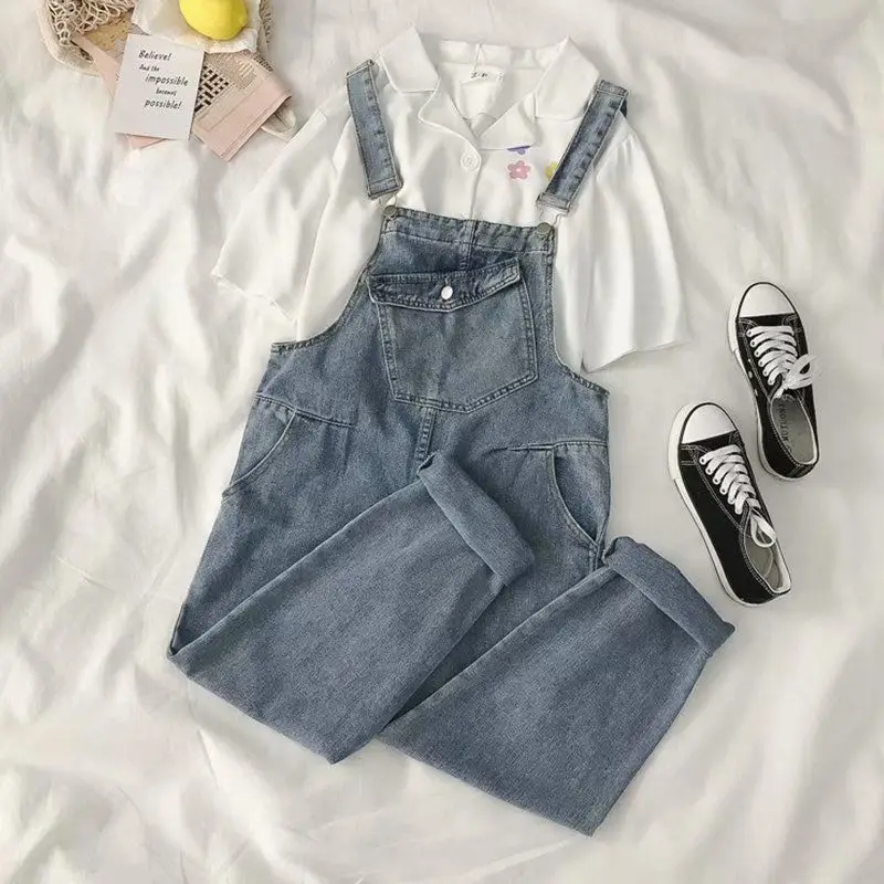 Denim Jumpsuits Woman Draped Off Shoulder Halloween Outfits Daily Wear Size Retro Chic Female Street Blue Ruffle Line Shiny