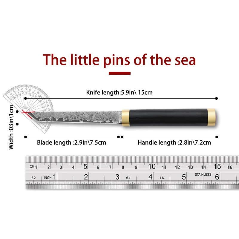 1 szt. Przenośny nóż do owoców ze stali damasceńskiej, ostry nóż do mięsa i nóż do steków, nóż kieszonkowy EDC o wysokiej twardości, mała kuchnia w
