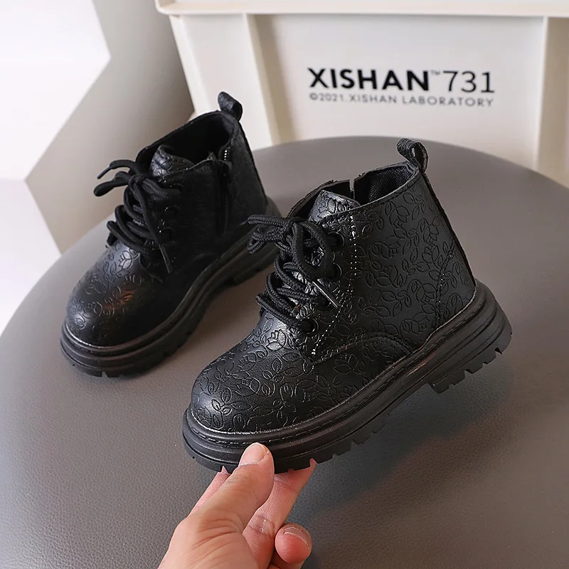 Autumn New Girls Ankle Boots Children\'s Leather Shoes Fashion Boys Warm Boots Kids Causal School Non-slip Shoes J327