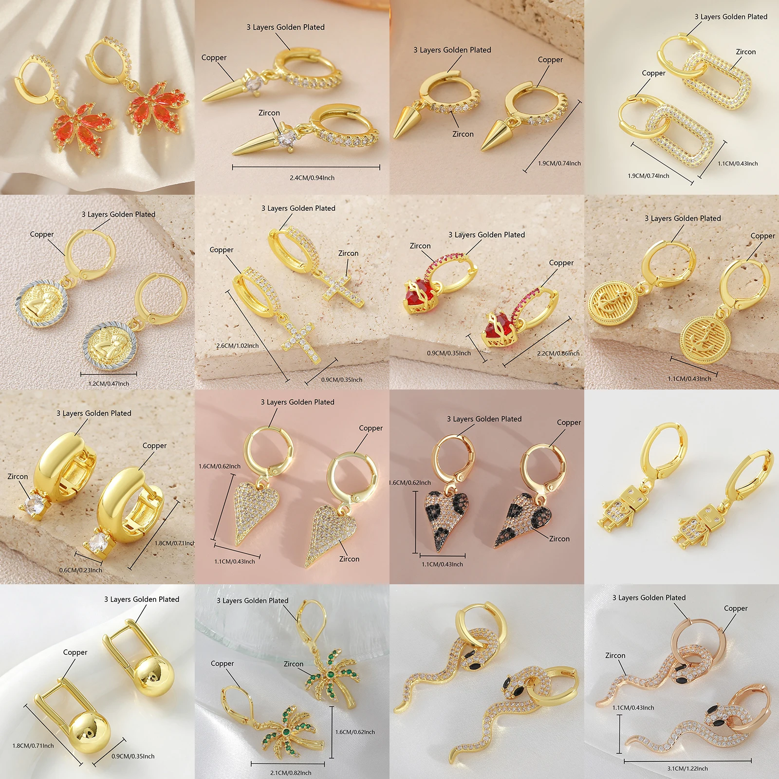 SUNSLL 5Pcs Lot Fashion Gold Silver Plated Zircon Inlaid Hoop Earrings Daily Commute Party Wear Jewelry Perfect Gift For Women