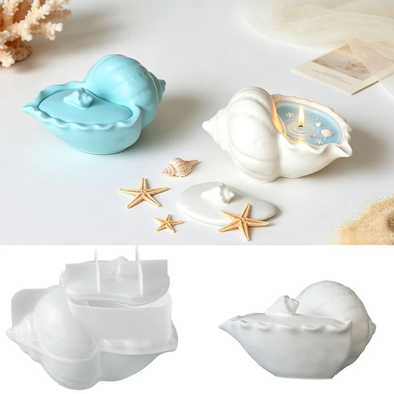 1 Set Meeres-Themen-Aufbewahrungsgläser mit Deckeln in Form von Seeschnecken, DIY-Aromatherapie-Kerzenbecher, Gips-Ornament, Silikonform