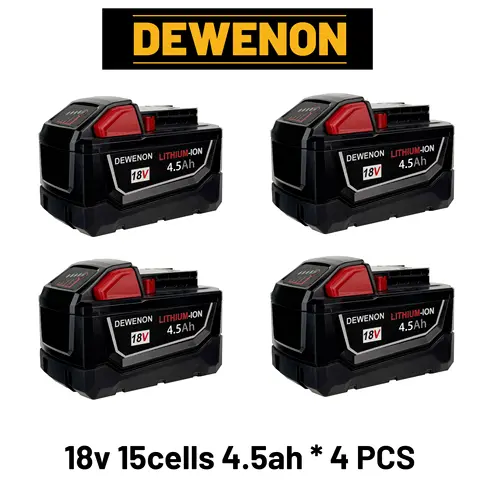 DEWENON 100% originele Milwaukee M18 18V 4.5Ah 4000mAh voor Milwaukee gereedschap batterij 18V 48-11-2830 0730-20 21700 mobiele M18 batterij
