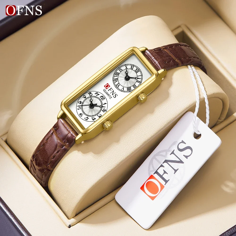 Ofns 1506 High-End Merk Dames Quartz Horloge, Niche Fashion Hot Selling Double Time Digital Roman Quartz Dameshorloge