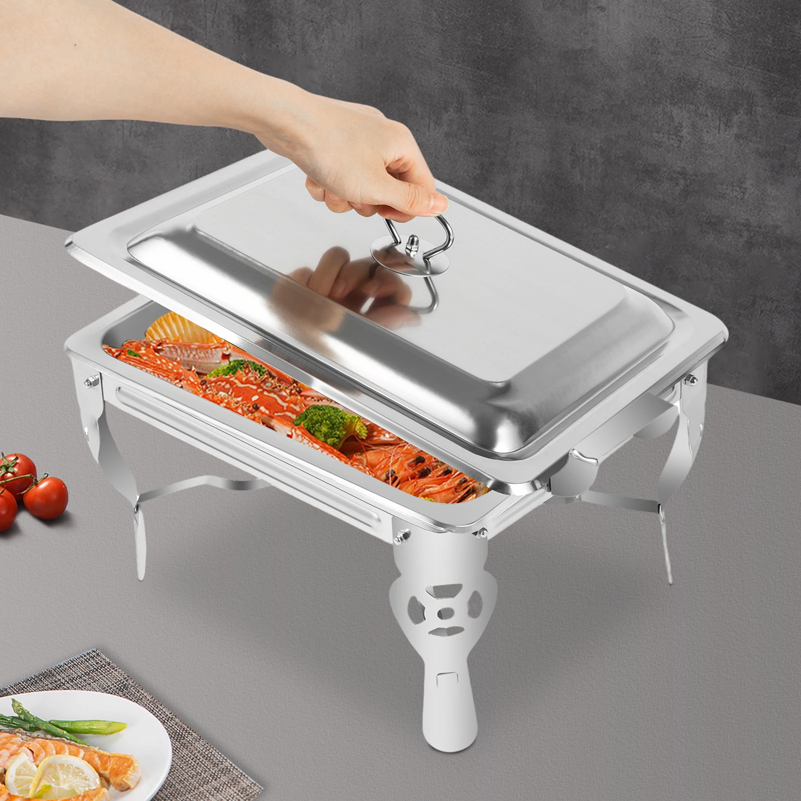 6L/6.34Qt Stainless Steel Chafing Dish Buffet Set, Rectangular Catering Chafer Warmer Set, Silver Buffet Dishes Warming Set for Buffet, School Event, Hotels, Cafeterias, Wedding Ceremonies