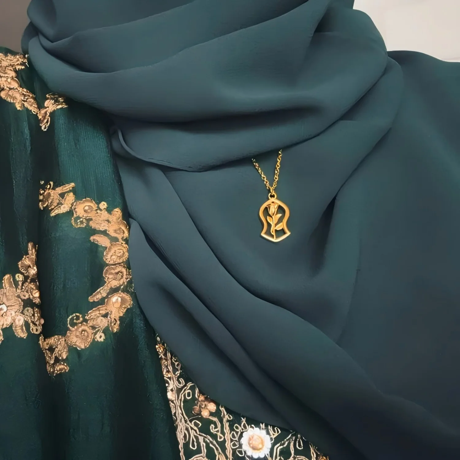 شخصية ثلاثية الأبعاد قلادة روز الجنينة الإسلامية قلادة قلادة مجوهرات من صلب لا يصدأ هدية للنساء هدية #3