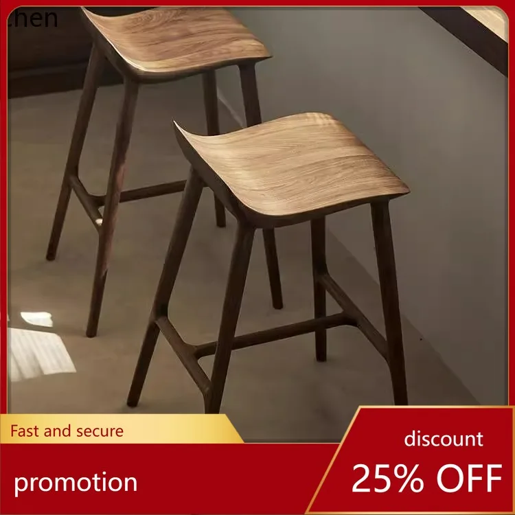 

HXL Black Walnut Wood Bar Stool High Chair All Solid Wood Cafe Bar Stool