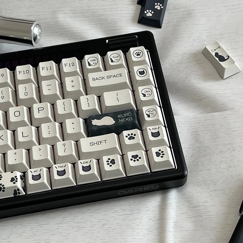 

142Keys Minimalism Black Cat Keycaps Cherry Profile PBT Dye Sublimation Keycap For MX Switch Mechanical Keyboard 2.25U 2.75U ISO