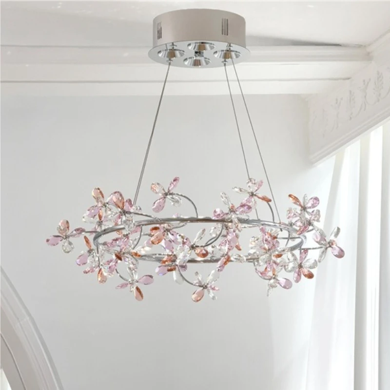 French Romantic Crystal Pendant Lights Modern Luxury Hanging Lamps Living Room Bedroom Restaurant Villa High End Ceiling Fixture