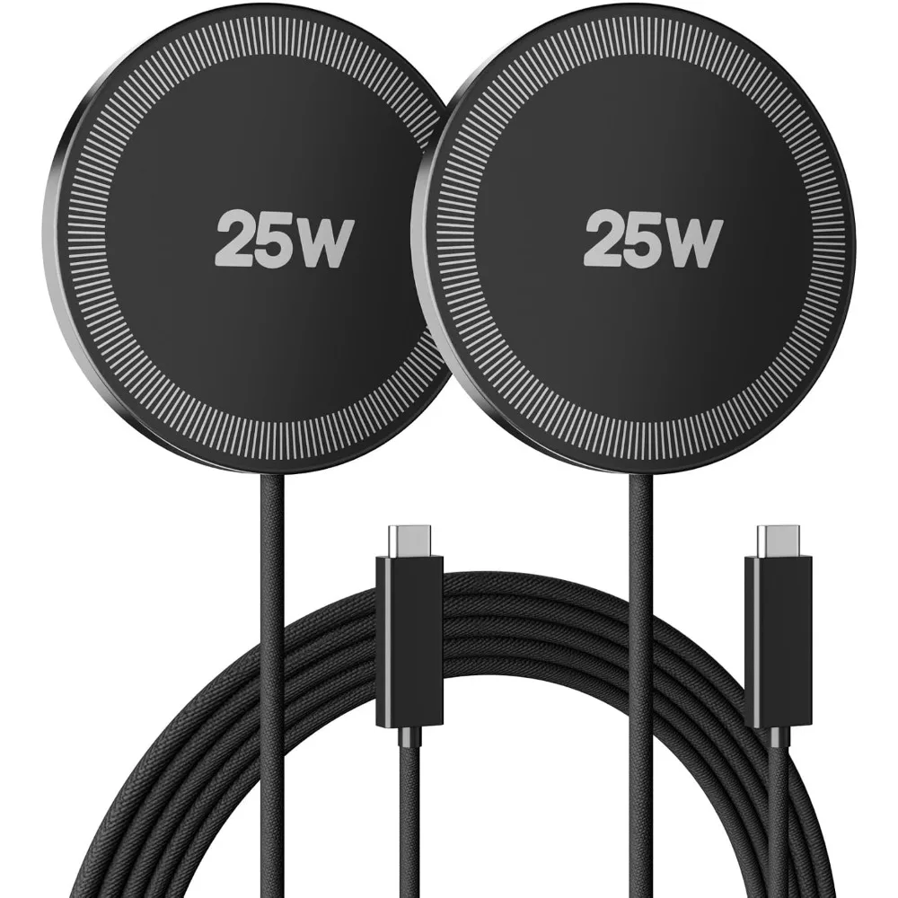 25W Magnetic Wireless Charger: Fast Charging Pad for Multiple Devices-Slim & Portable-Black 2 Pack