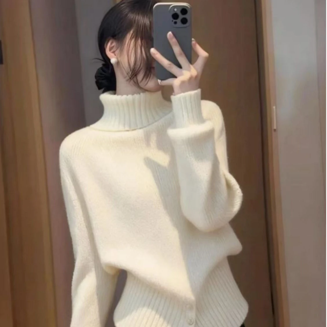 

Women's Knitted Sweater Anti-Ball Long Sleeve High Collar Regular Fit Pure Color Chinese Brand Autumn Winter Fashion Casual Wear