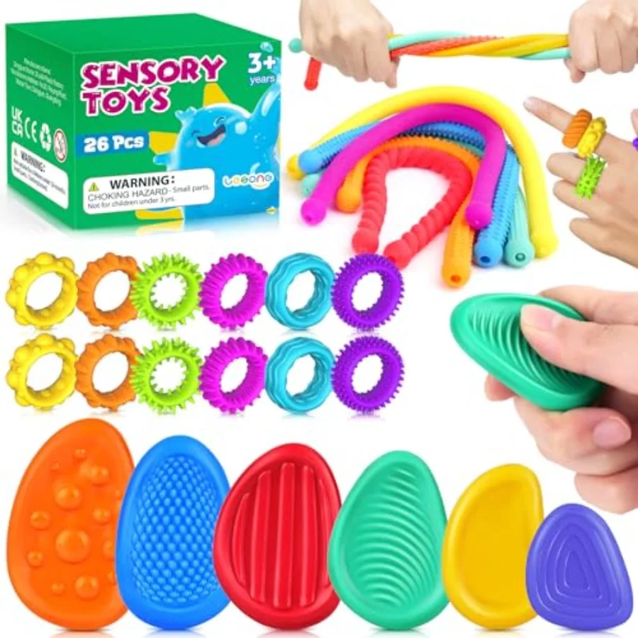 

Quality Assurance Fidget Sensory Toys for:26 Pack Quiet Squishy Fidgets for Classroom Students Prizes- Textured Soft Fidget Rin