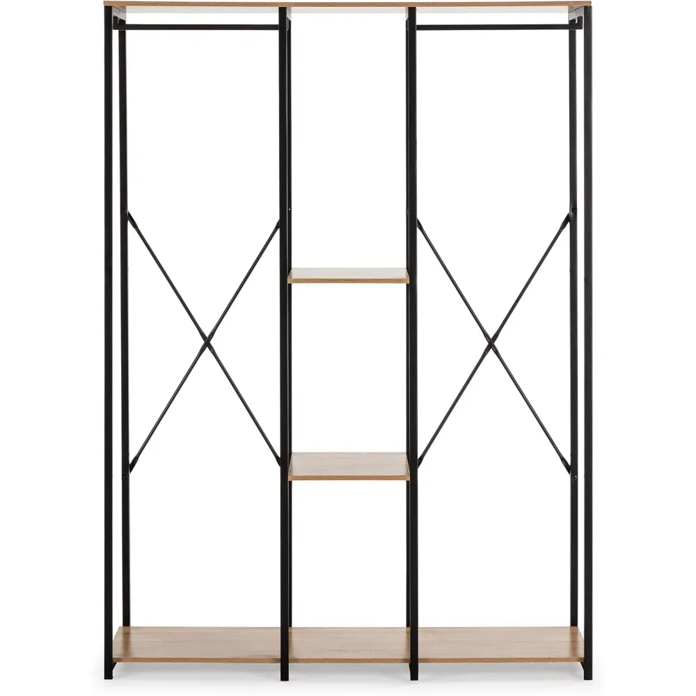 Armario vestidor Jana 3 estantes 2 Barras, Color Owl/Negro, 120 cm (Ancho) 40,4 cm (Profundo) 167 cm (Altura)