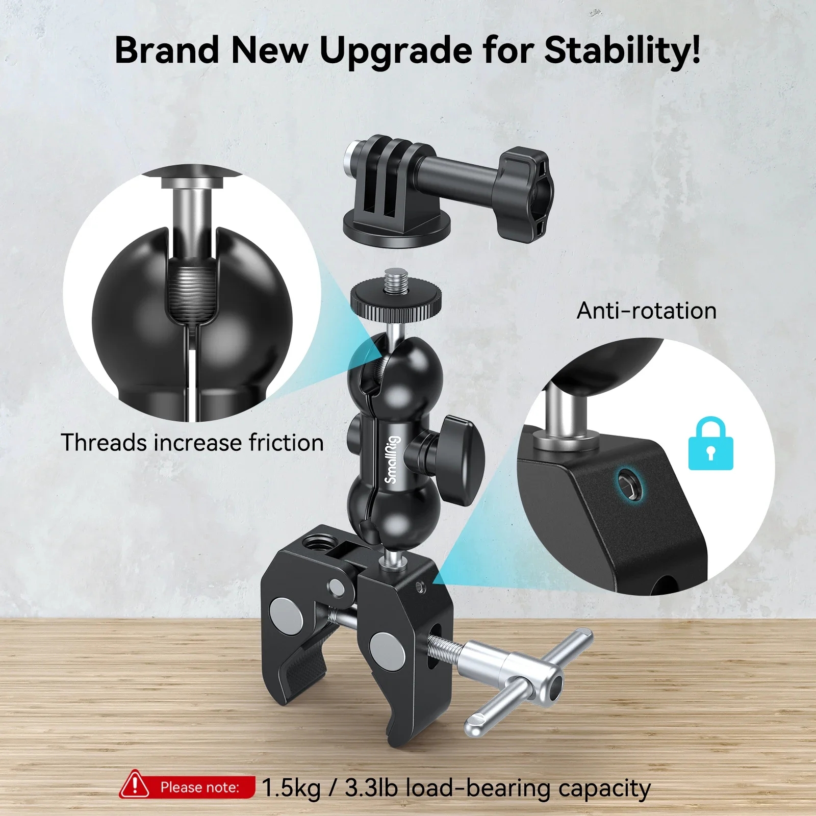 SmallRig Crab-Shaped Super Clamp with Ballhead Magic Arm Load Capacity 1.5kg for Gopro Webcam Camera Phone Monitor & Light -4373