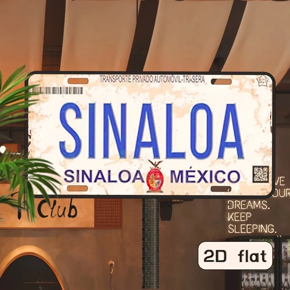 Custom 2D Flat Sinaloa Mexico Metal Wall Decor, Vintage Distressed Plaque for Home Garage Cafe Bar