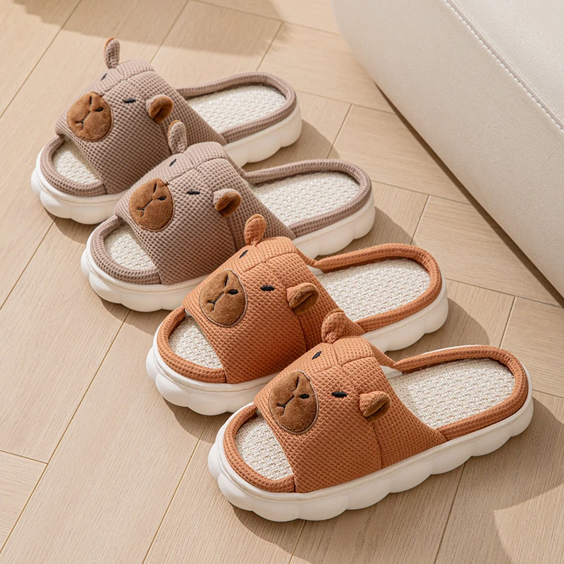 Capybara Platform Women's Slippers Home Linen New Summer Animal Designer Shoes Girls Indoor Slides Unisex Soft Non-Slip Open Toe