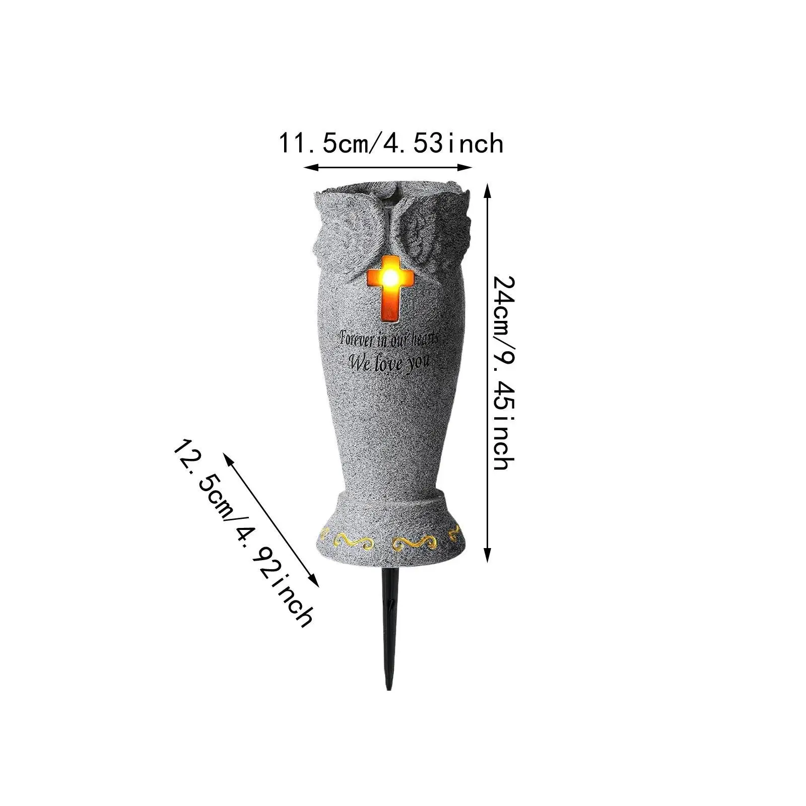 Cemetery Grave Flower Vase Funeral Flower Holder Cross Solar Light Cemetery Vase Remembrance Solar Cemetery Grave Vase with LED