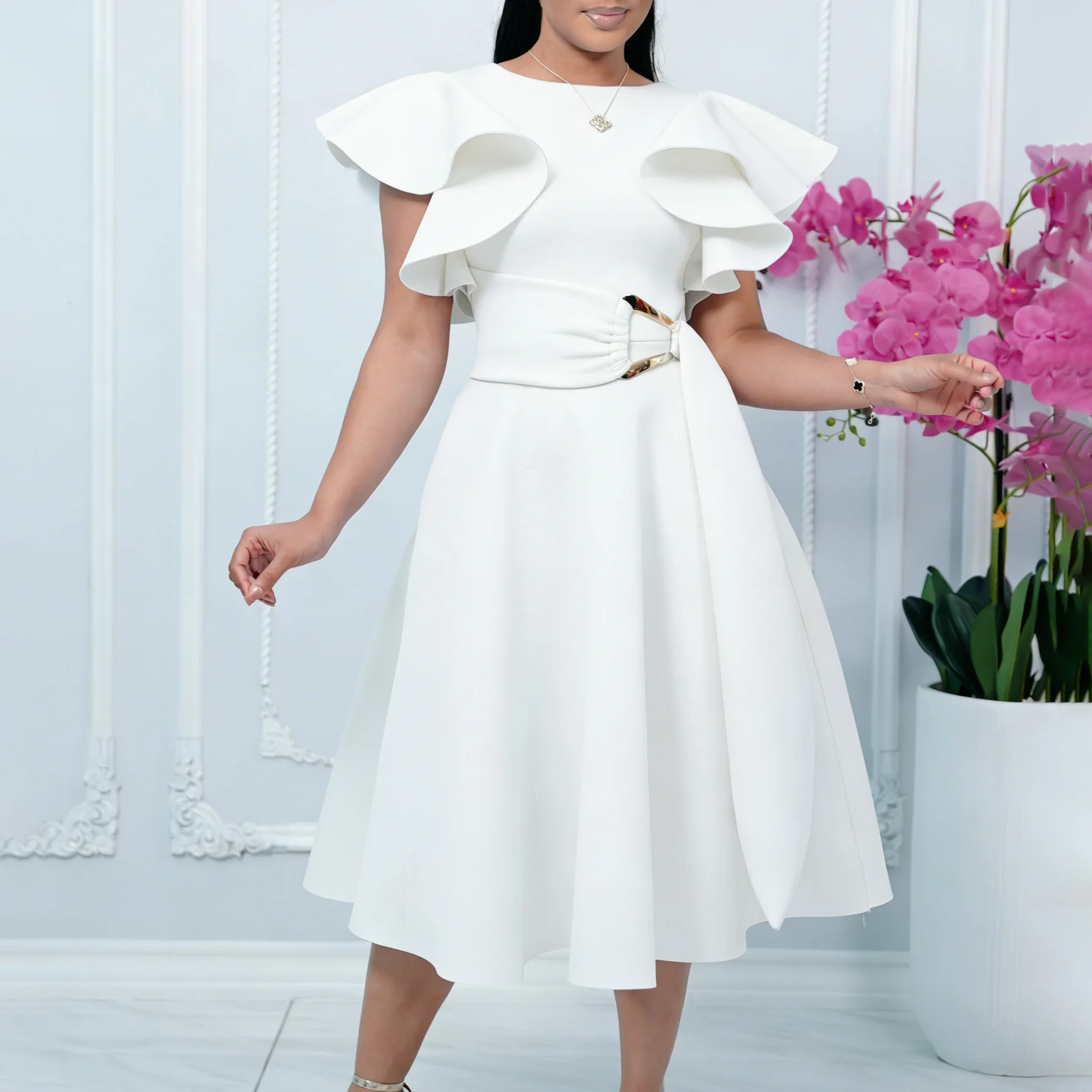 

African Dresses for Women Summer Fashion Africa Dashiki Short Sleeve O-neck Polyester Party Evening Midi Dresses