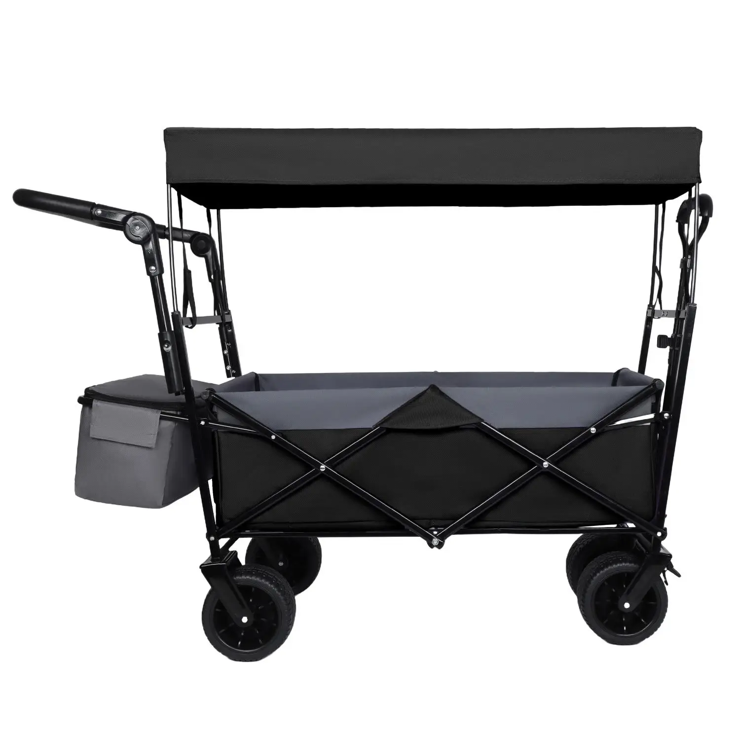 Black 480lbs Capacity Foldable Wagon Cart Cart 7 Inch All-Terrain Wheel Pusher Foldable Canopy for Camping Sports Garden