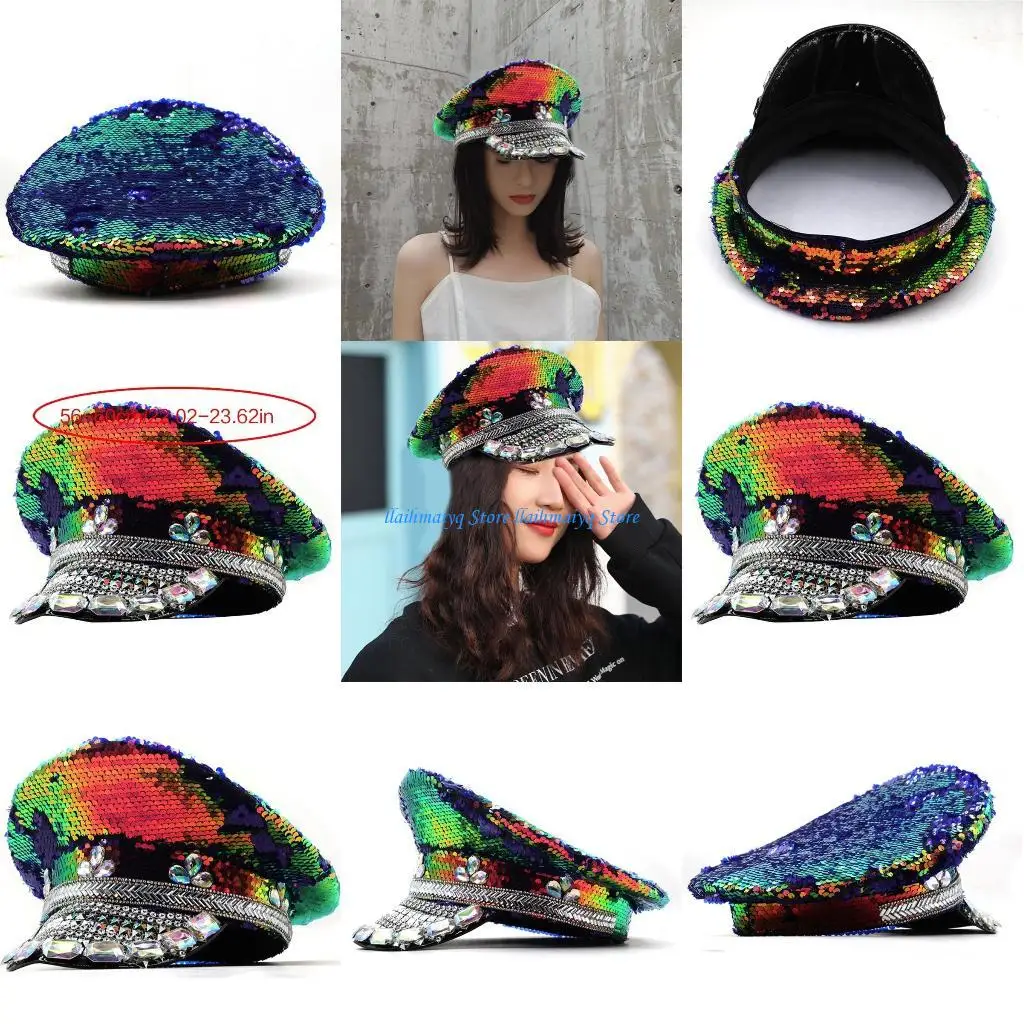 

573B Сверкающая шляпа капитана с кристаллами и блестками, шляпа для свадьбы, девичника, дискотека, шляпа капитана, шляпа диско