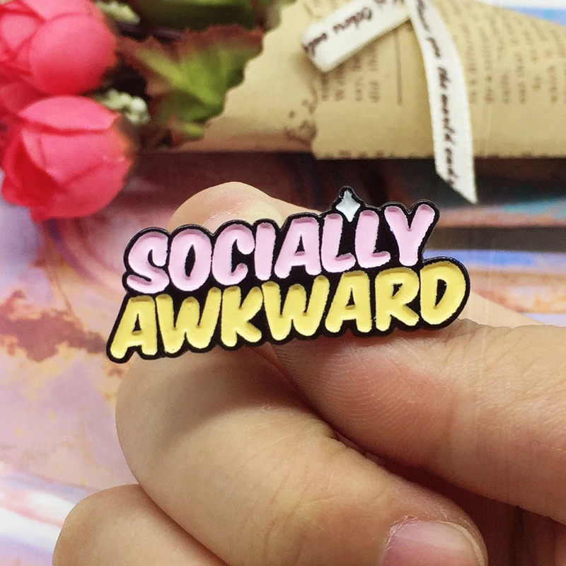 Anti Social Lapel Pins for Clothes Backpack Accessories Jewelry Funny Socially Awkward Letter Pines Enamel Brooch Introverts