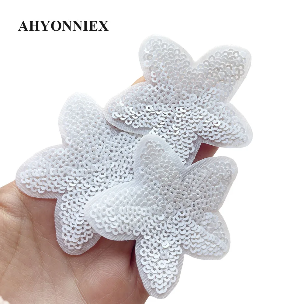 10 teile/los weiße Pailletten Blumen Patches für Kleidung Kleid Aufkleber Applikationen Eisen auf Parches – Detail 4