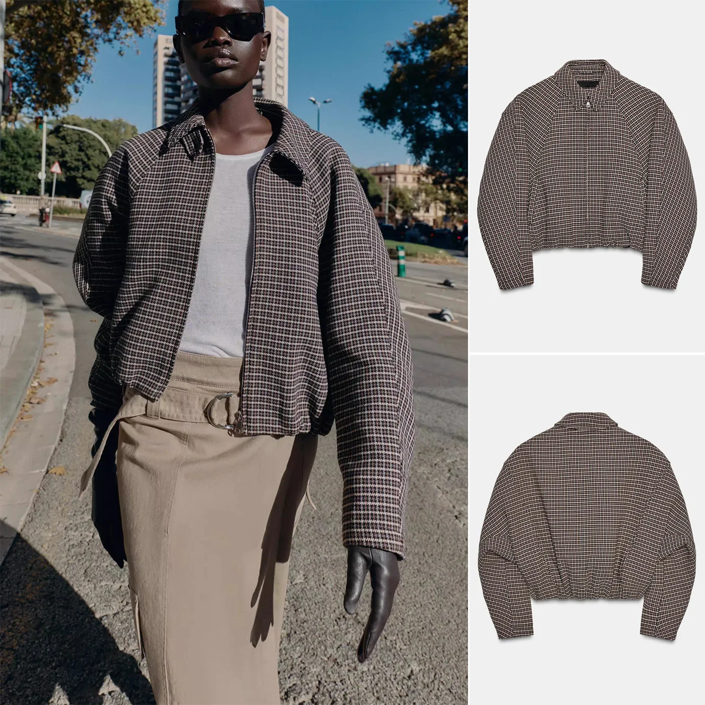 Winter Damen Casual Sle Kragen Lange Sve Plaid Baumwolle Pilot Jaet Mantel Polyester Faser ort Länge Reißverschluss