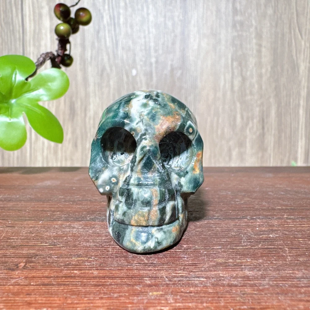 Natural Unique Small Ocean Jasper Tiger Eye Stone Raw Skull Carving Healing Crystal Reiki Energy Home Decor Ornaments Gifts