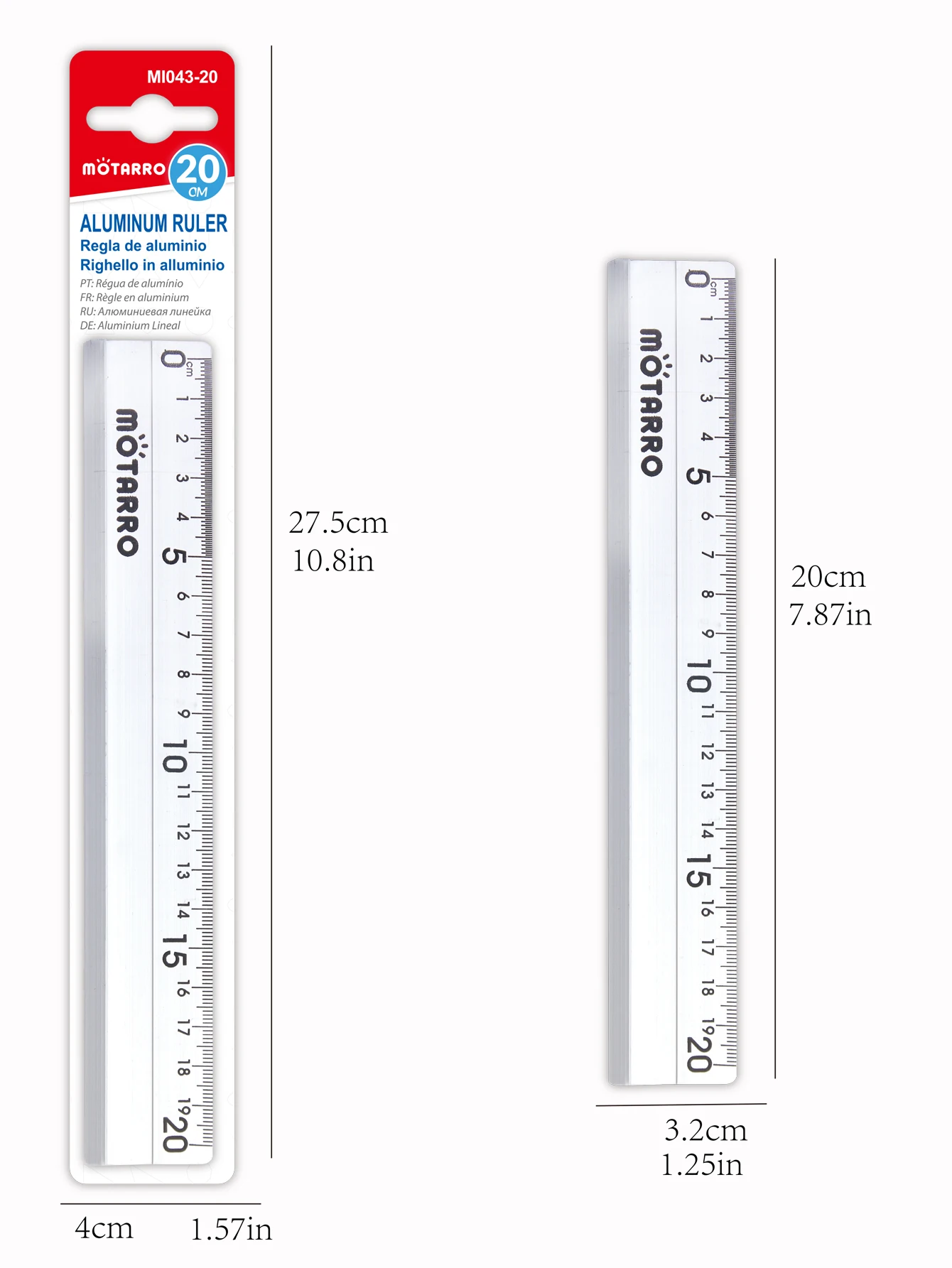 MOTARRO 1Pcs 20cm Straight Scale Ruler Aluminum Alloy Ruler Anti Slip Laser Calibration Ruler Woodworking Drawing Tool Office