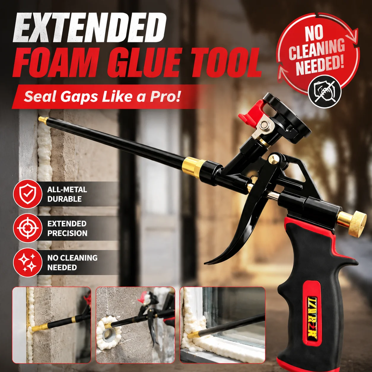 Extended Wand Foam Glue Gun Anti-Drip Brass Fittings Adjustable Trigger Flow Foam Spray Tool For Building Sealing Insulation