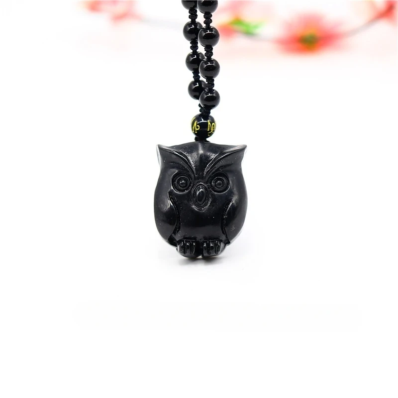 

Gifts Obsidian Carved Charm Necklace Jade Natural Jewellery Black Owl Chinese Pendant Fashion Amulet