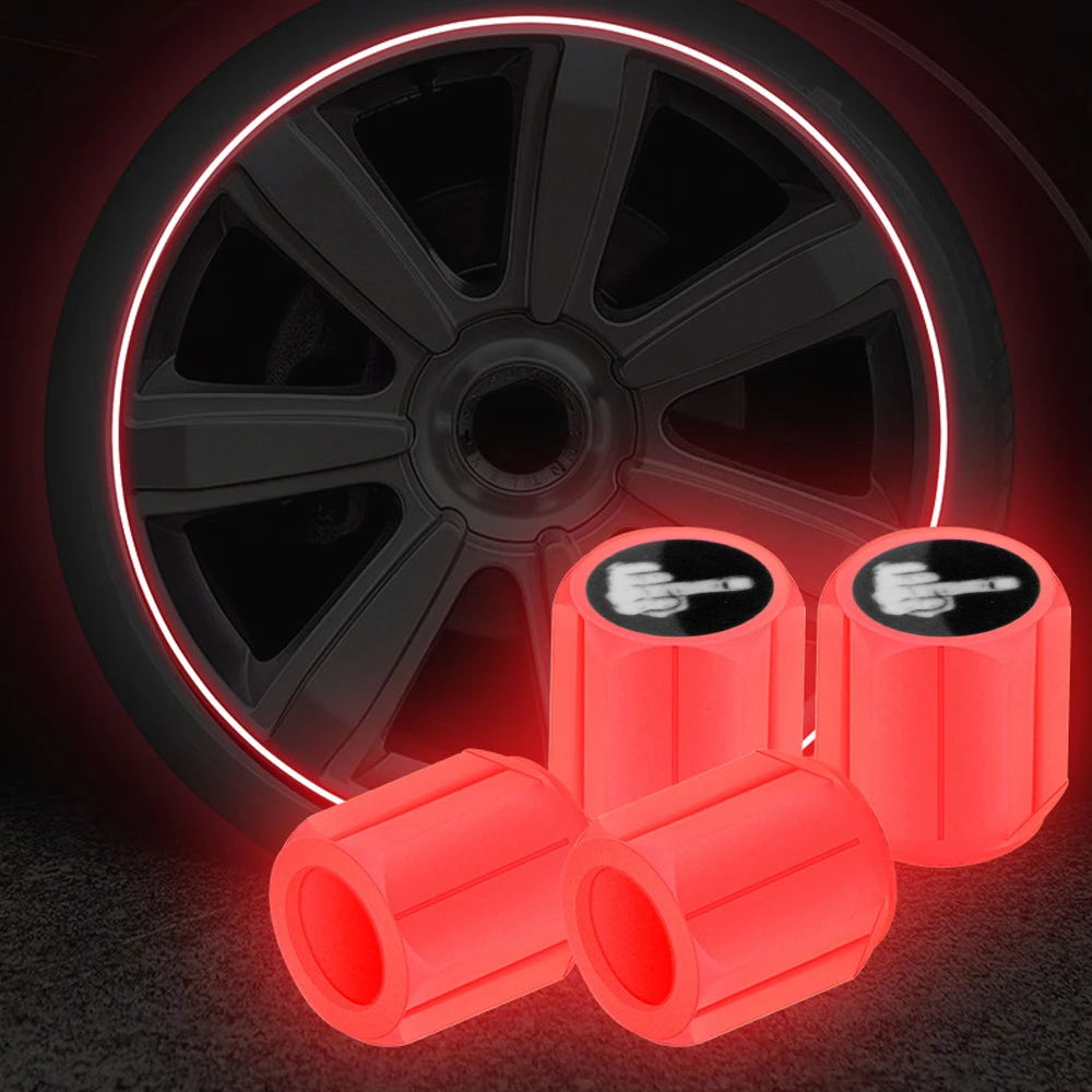 AQTQAQ 4Pcs Luminous Wheel Caps Tire Valve Caps Plastic ABS Dust-proof Tires Accessories Tyre Stem Cover for Car Motorcycle Bike