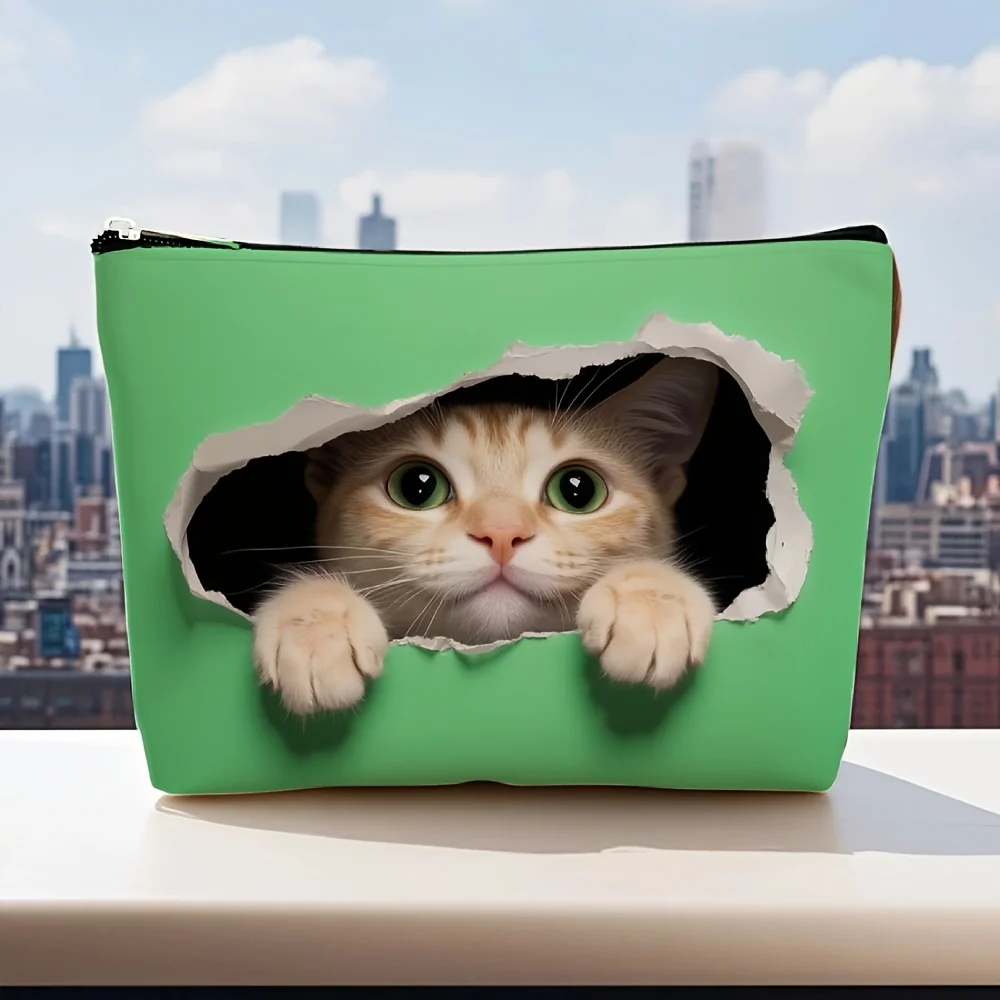 ลูกแมวน้อยน่ารักแอบมองกระเป๋าแต่งหน้าดีไซน์เก๋ - กระเป๋าซิปอเนกประสงค์น่ารัก กระเป๋าเก็บเครื่องประดับ