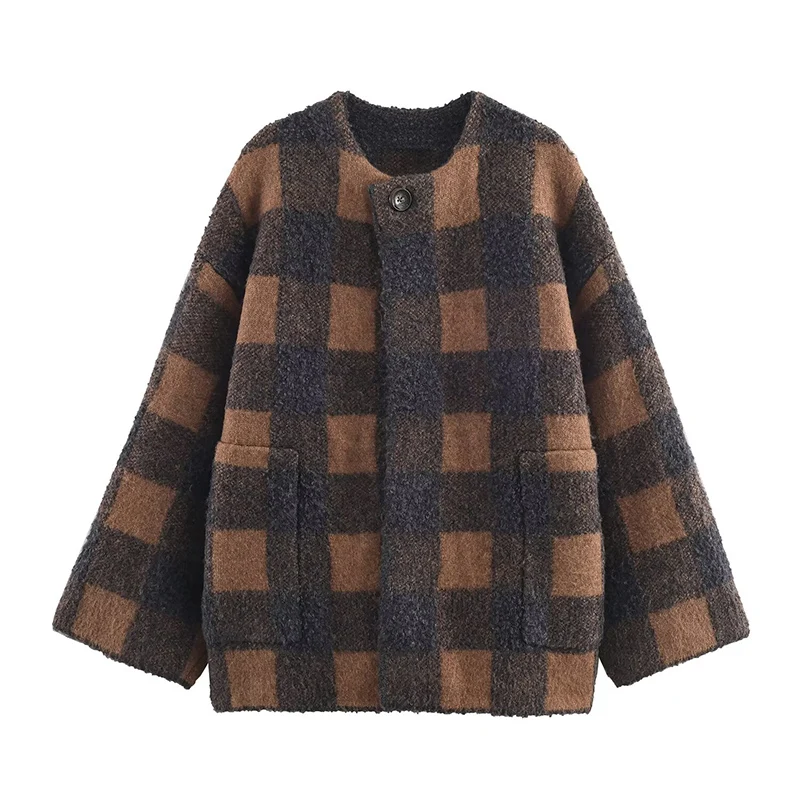 

2025 Winter New Women's Collection, Classic Plaid Short Coat, vintage plaid design, loose silhouette.