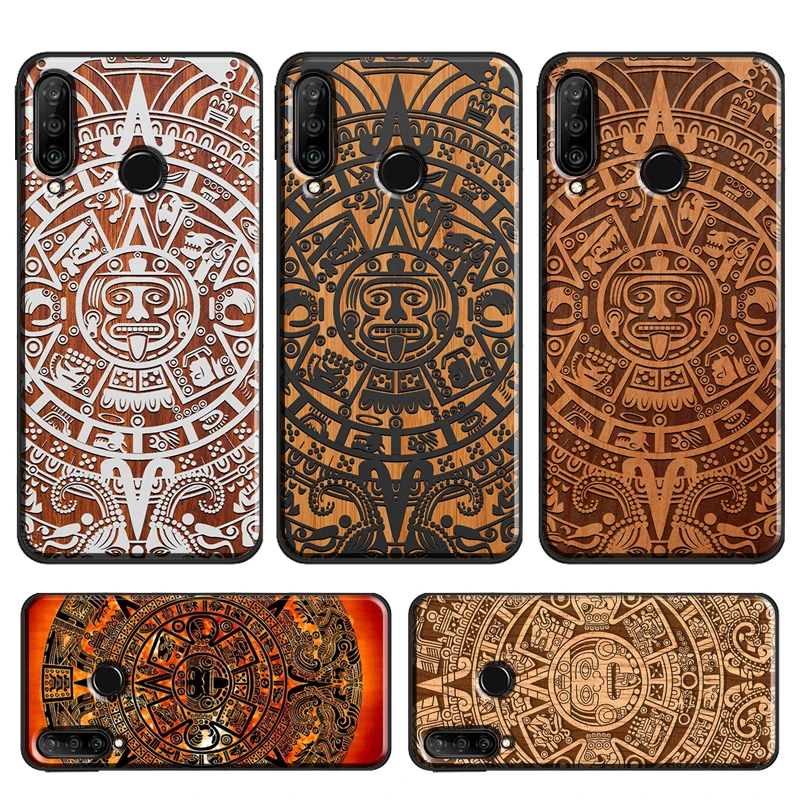 Mayan Calendar Wood Pattern Case For Huawei P20 Lite P40 P30 Pro Mate 20 Lite P Smart 2019 Z Nova 5T Honor 50 10i 8X 9X