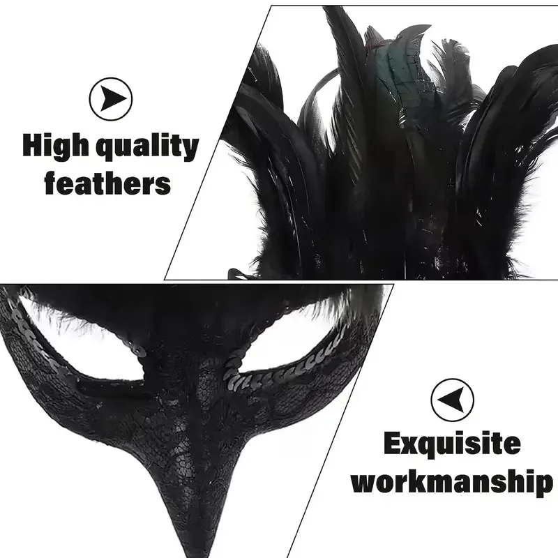 Black Feather Animal Raven Half Face Mask Cosplay Crow Bird Mouth Masks Halloween Carnival Dress Up Party Costume Props 3