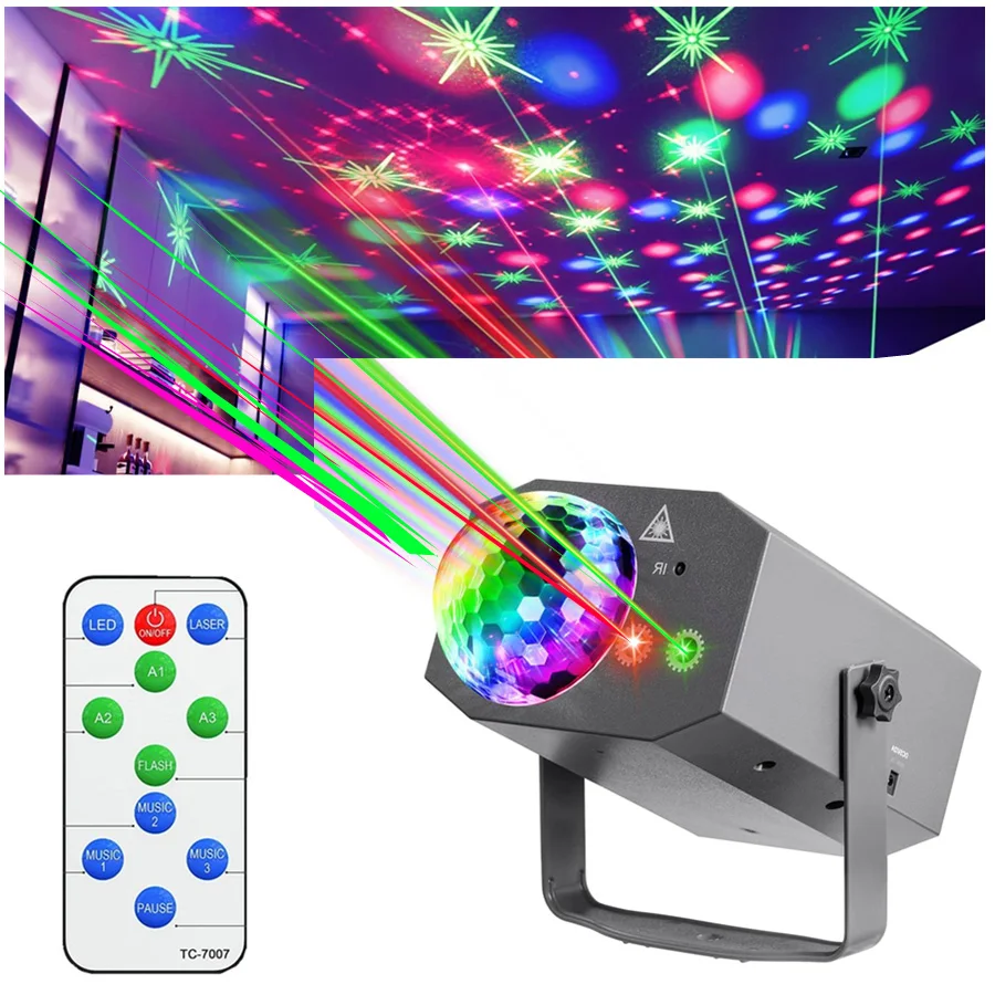 Dj Party Disco Ball Light with Patterns and Sound-Activated Laser Projection Light, USB Cable, Led Stage Strobe Light That Synchronizes with Music, Christmas Party/Home Karaoke/Dance/Club Bar Light