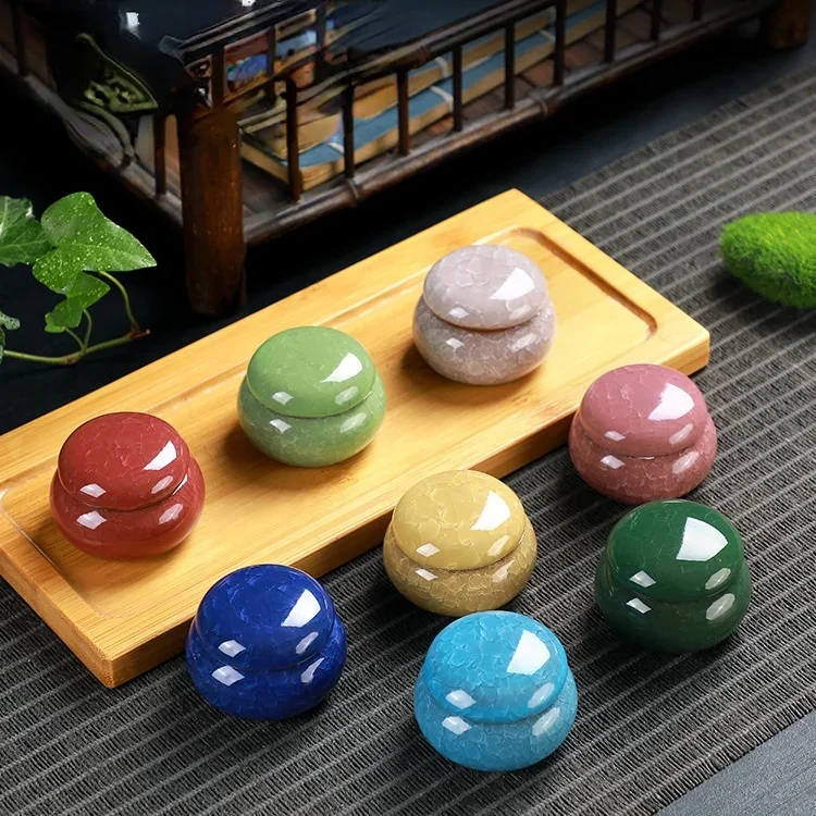 

8 Colors Mini Tea Box Glazed Ceramic Jar Storage Boxes Pottery Airtight Coffee Kitchen Food Pots Ointment