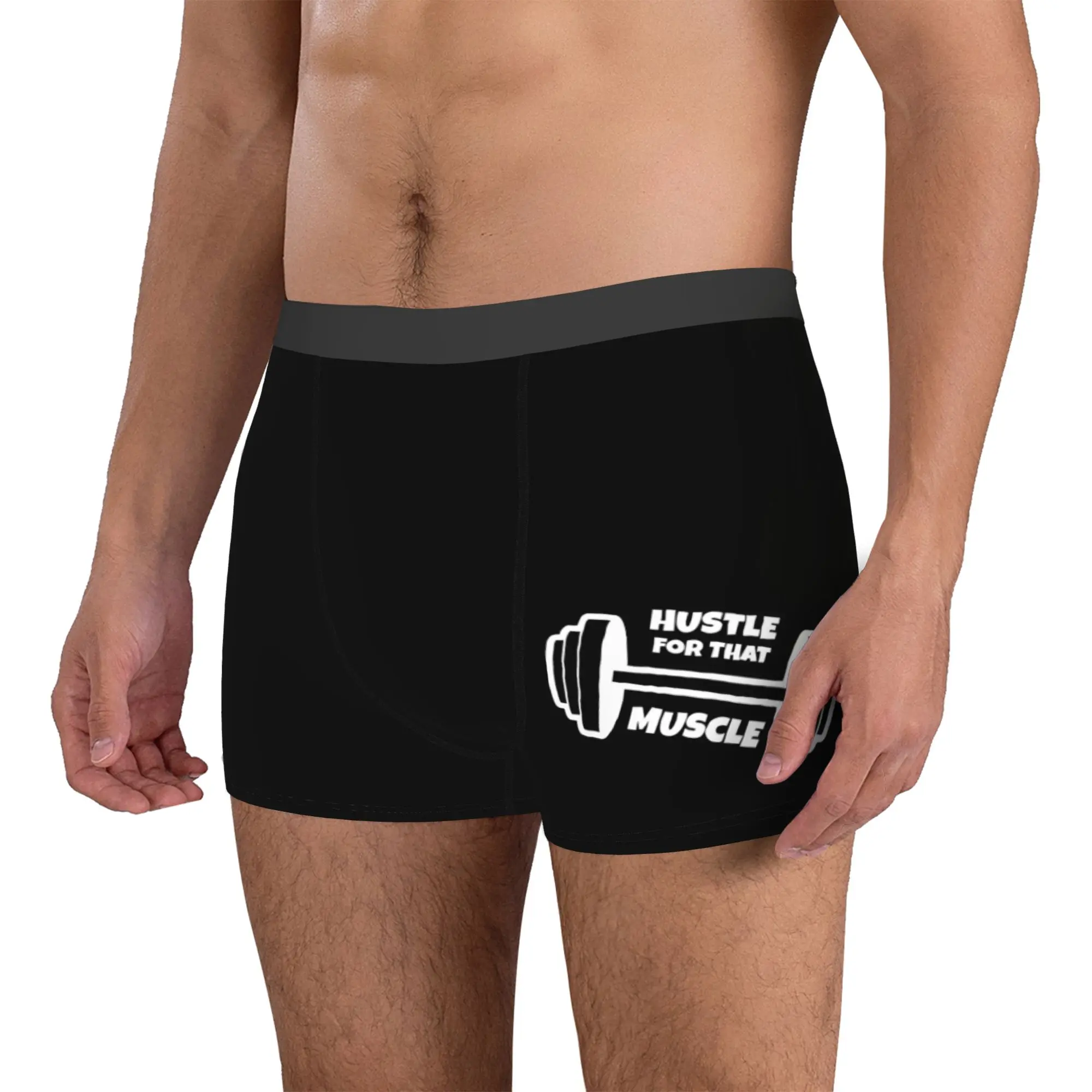 Custom Hustle For That Muscle Underwear Men Breathable Dumbbell Motivation  Boxer Briefs Shorts Panties Soft For Homme
