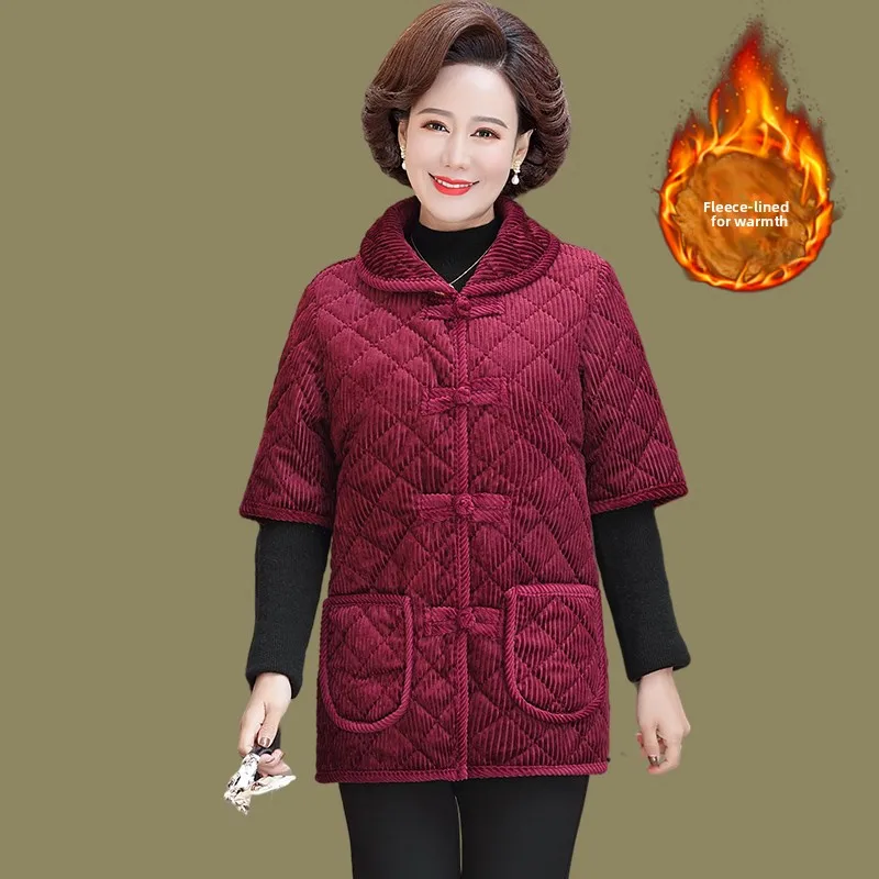 

Большой размер Fce Lined Thiened ort Sve Vest Cotton Jaet Свободный крой Ne Button up Casual Sle для женщин среднего возраста W...