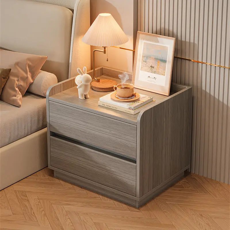 Bedside table Simple modern light luxury high-end shelf Large capacity double pumping Simple household bedroom storage cabinet
