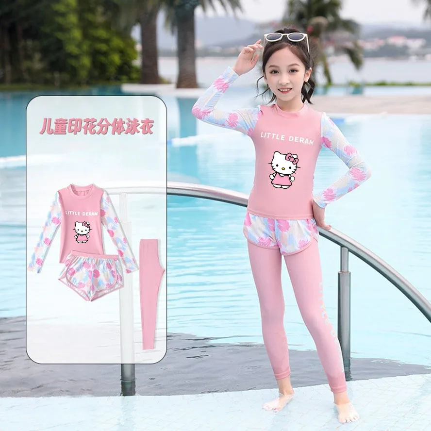 

Anime Sanrioed Swimsuit Kawaii Hello Kittys Kuromi Cinnamoroll Girls Long Sleeves Long Pants Swimsuit Kids Swimsuit Sunscreen