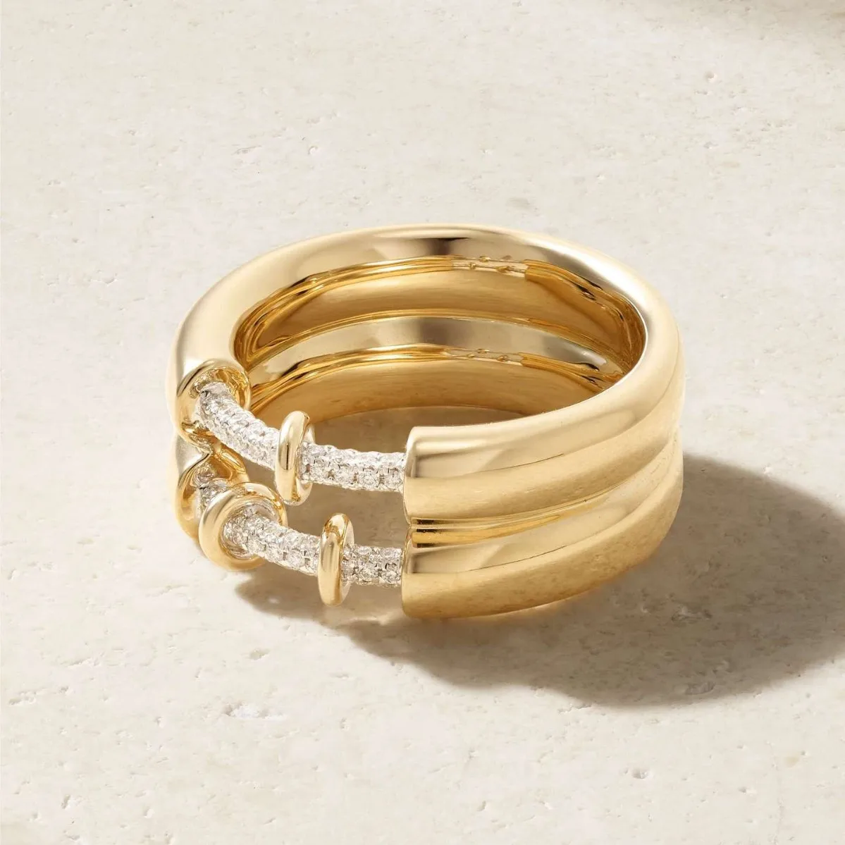 18K Gold Zircon Inlaid Closed Double Layer Ring for Women Bold Smooth Surface Stackable Statement European Daily Jewelry Gifts