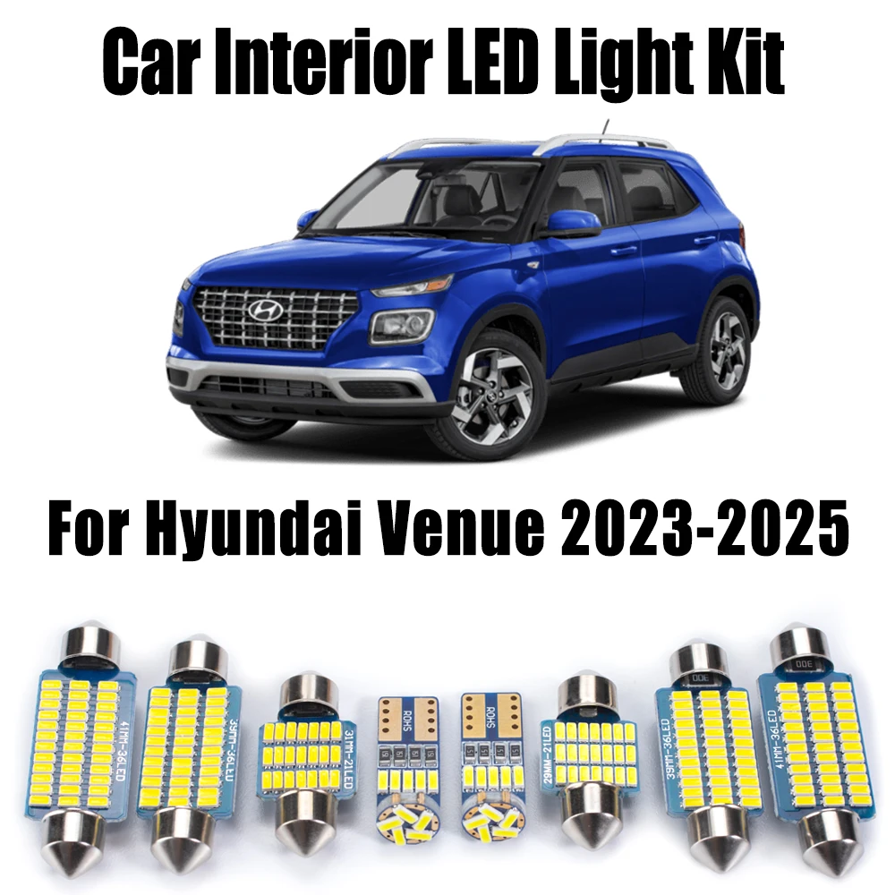

12 шт. Canbus для Hyundai Venue 2023 2024 2025 автомобильный светодиодный интерьерная карта купольная лампа для багажа косметическое зеркало комплект автомобильных аксессуаров