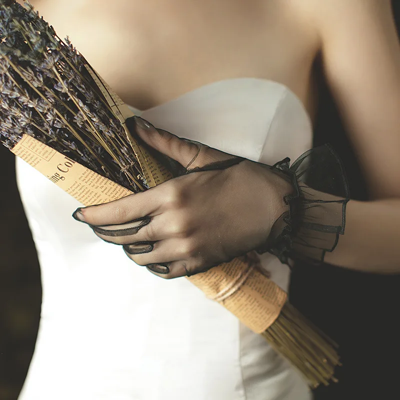 Women's Sexy Mesh Black Gloves Short Sun Protection Breathable Bridal Dress Wedding Accessories Gloves